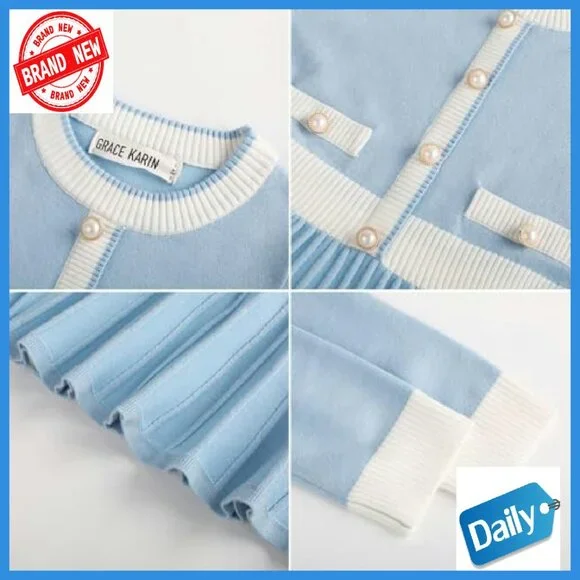 Girls Long Sleeve Knit Sweater Dress A-Line Fall Winter Casual - Picture 4 of 8